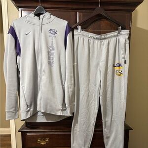 LSU Gray and Purple Dri-Fit warmup suit